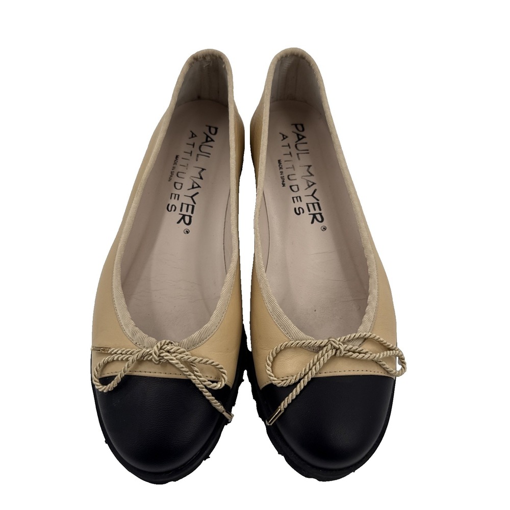 Paul Mayer Attitudes Flats Womens 5.5 Beige Black Toe